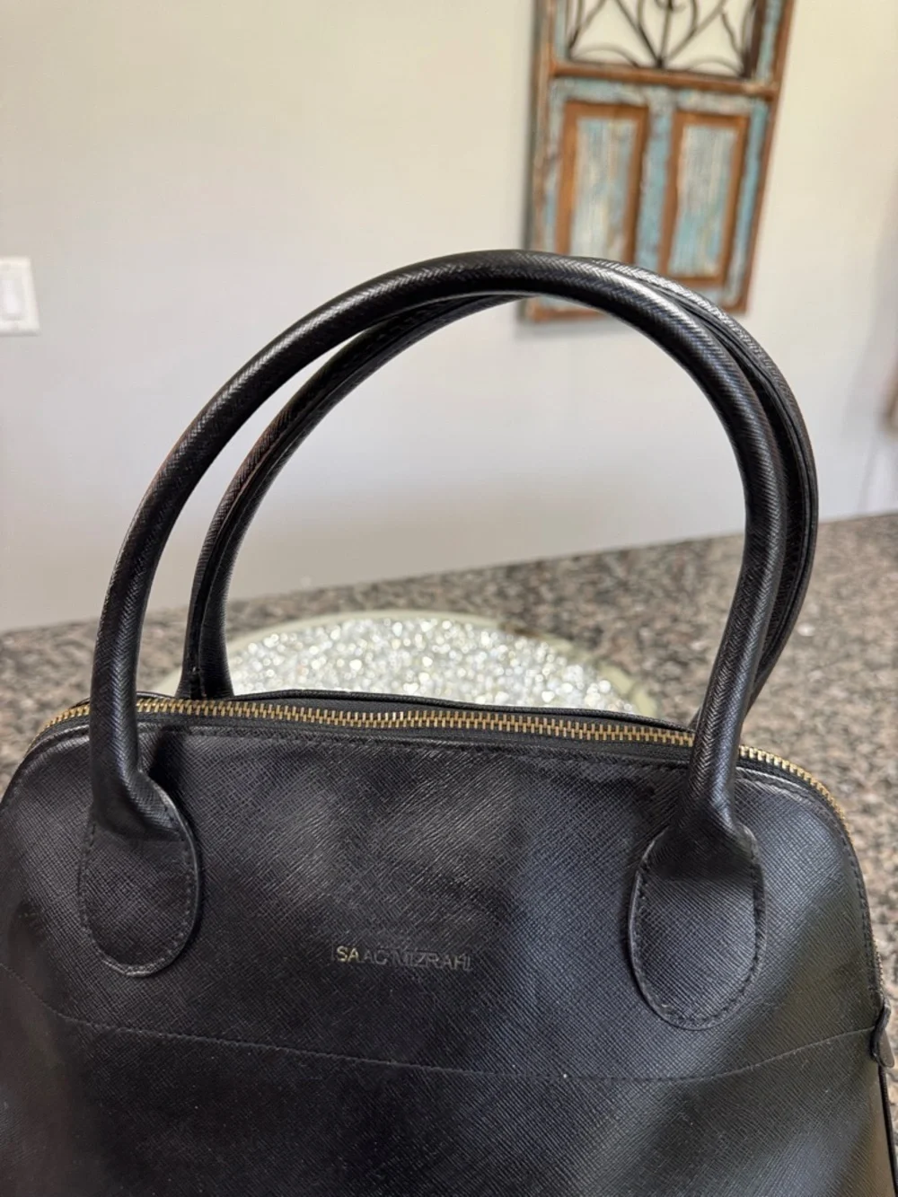 Isaac Mizrahi Black Dome Satchel Handbag